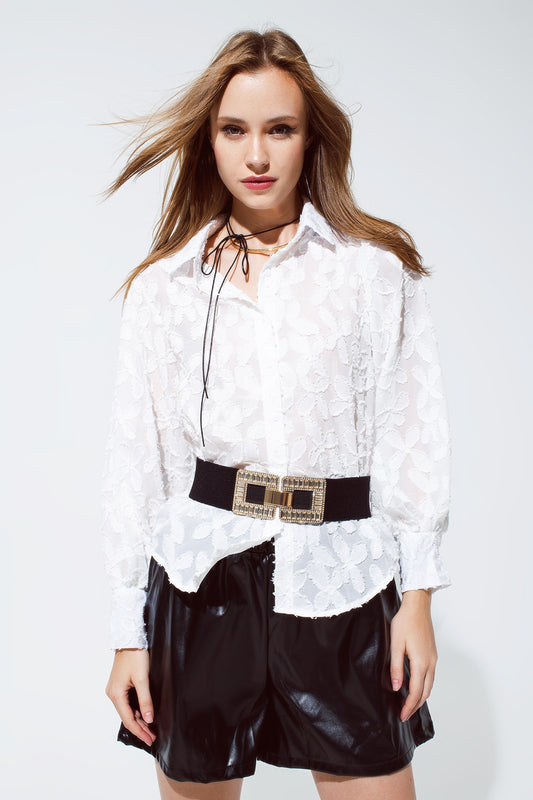 Q2 White chiffon blouse with flower design