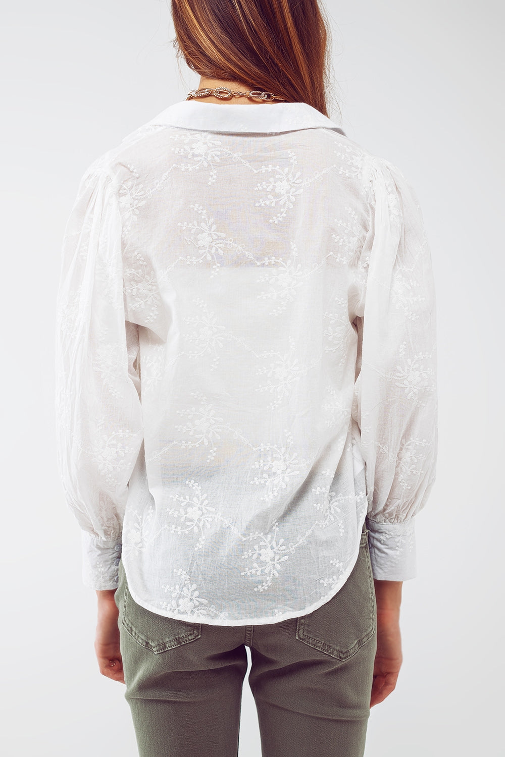 White flower embroidered shirt - Szua Store