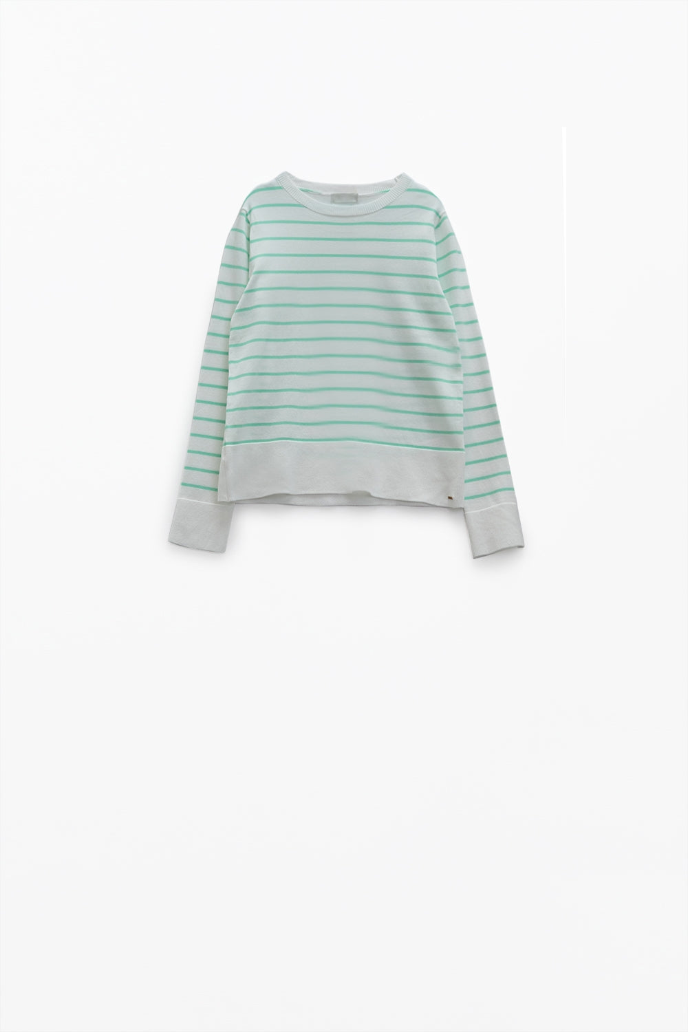 White long sleeves sweater with light green stripes