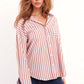 Q2 White oversized blouse with vertical stripes in pink and chest pocket