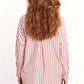 White oversized blouse with vertical stripes in pink and chest pocket