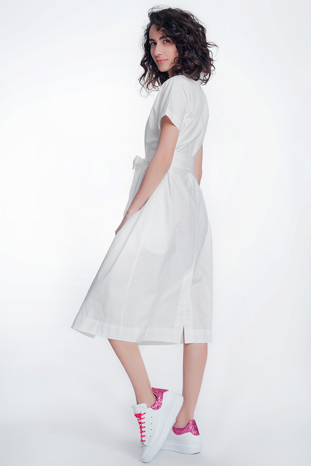 White poplin shirt dress with belt and short sleeve Szua Store