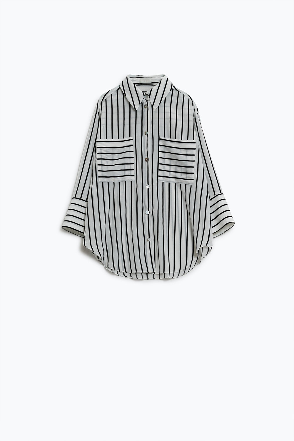 White shirt with black stripes and chest pockets