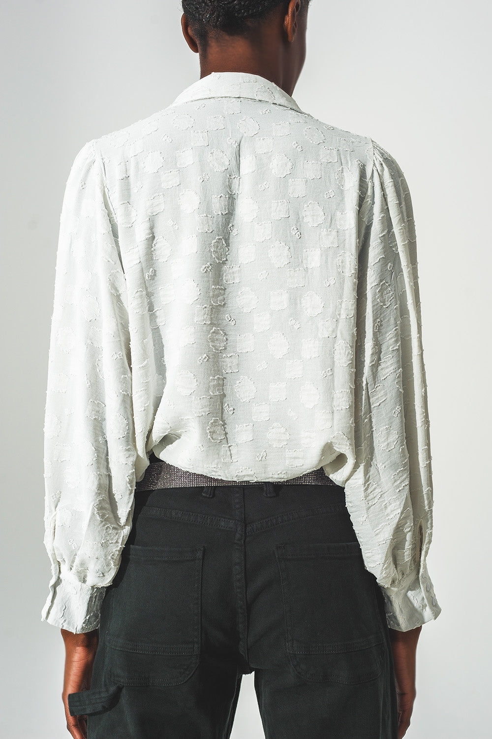 White Textured Blouse with Balloon Sleeves - Szua Store