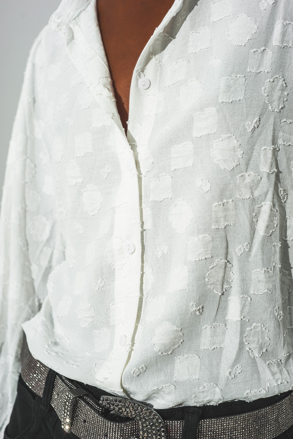 White Textured Blouse with Balloon Sleeves - Szua Store