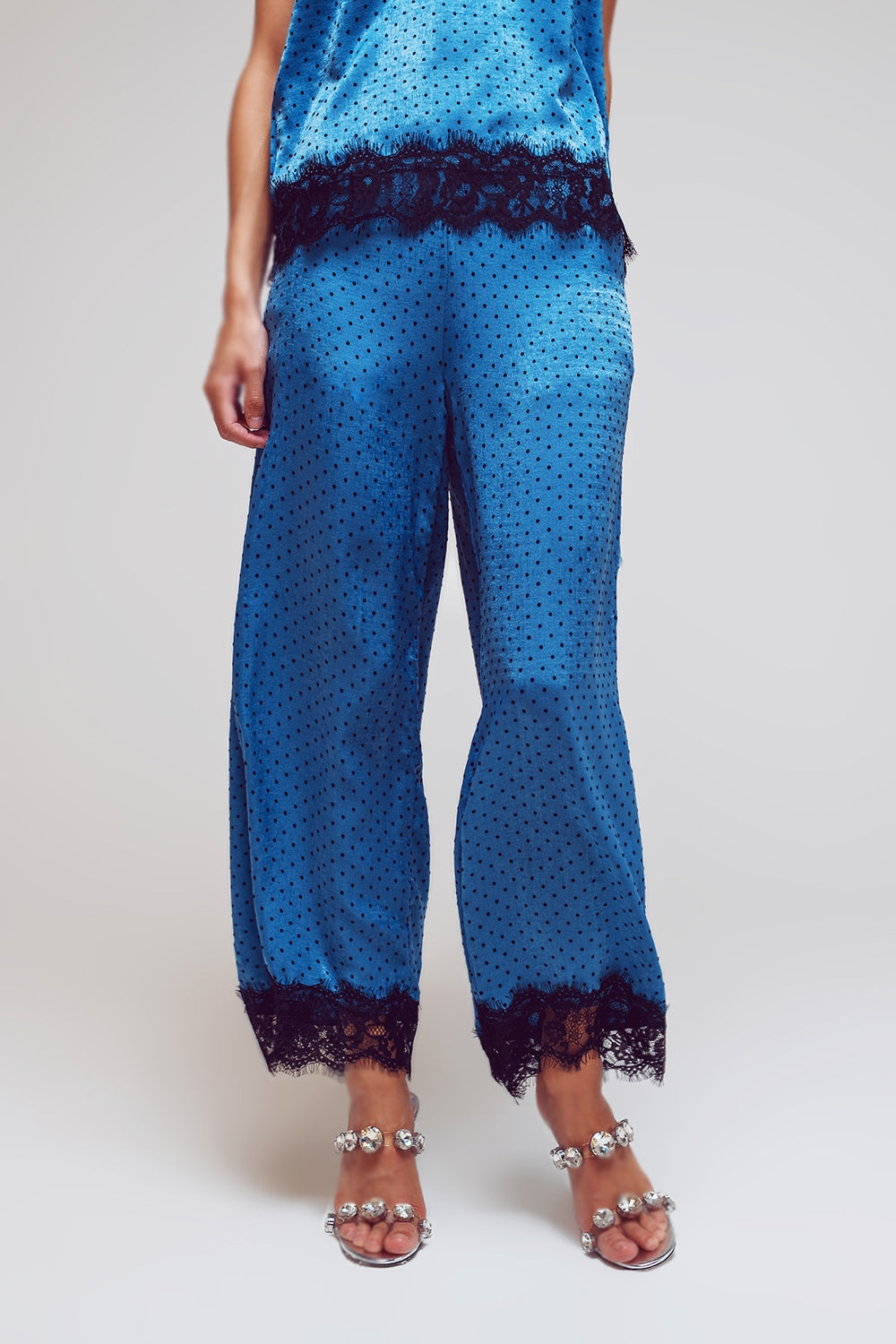 Wide Dotted Pants with Lace at the Hems - Szua Store