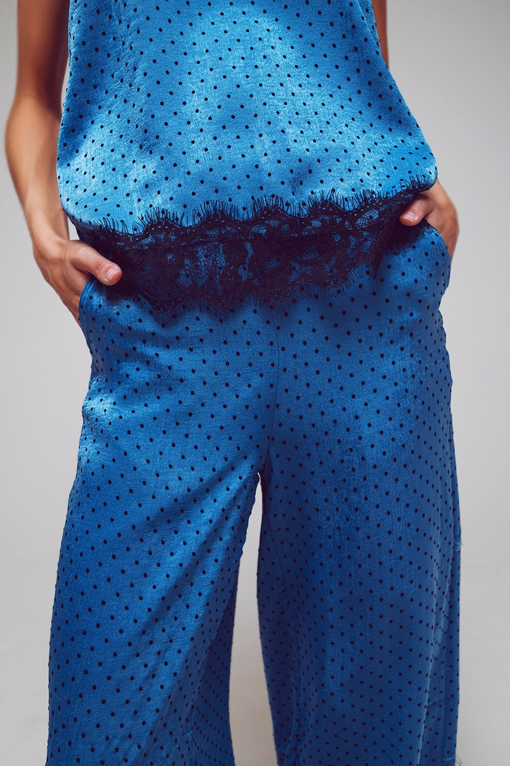 Wide Dotted Pants with Lace at the Hems - Szua Store