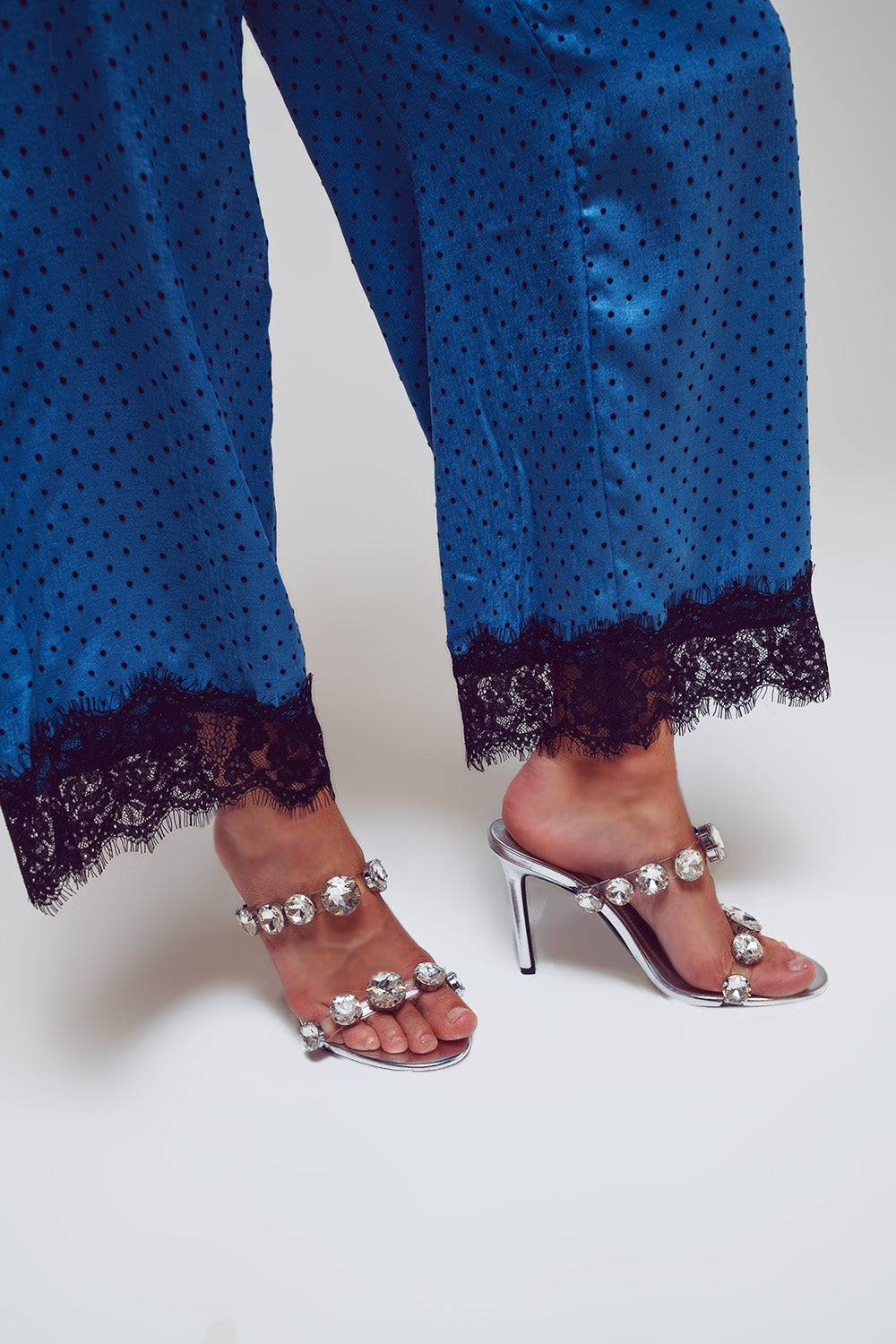 Wide Dotted Pants with Lace at the Hems - Szua Store