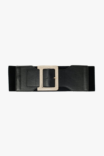 Q2 Wide elastic black belt with rhinestone details