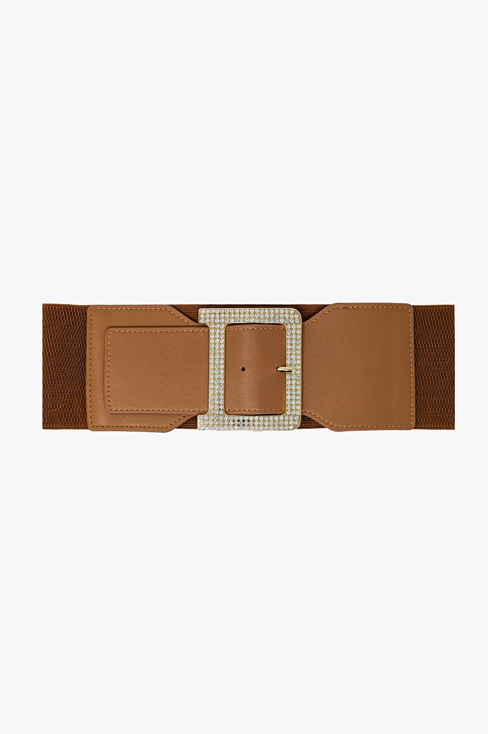 Q2 Wide elastic brown belt with rhinestone details