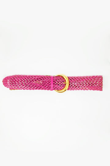 Q2 Wide faux leather braided belt with gold buckle in pink