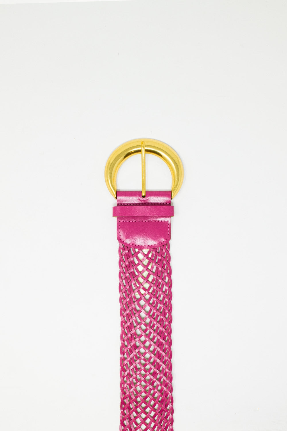Wide faux leather braided belt with gold buckle in pink - Szua Store