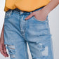 wide leg cropped raw hem jeans in blue colour Szua Store
