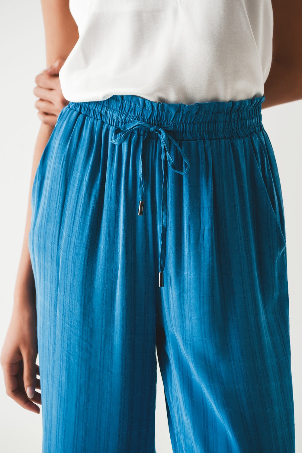 wide leg drawstring pants in blue - Szua Store
