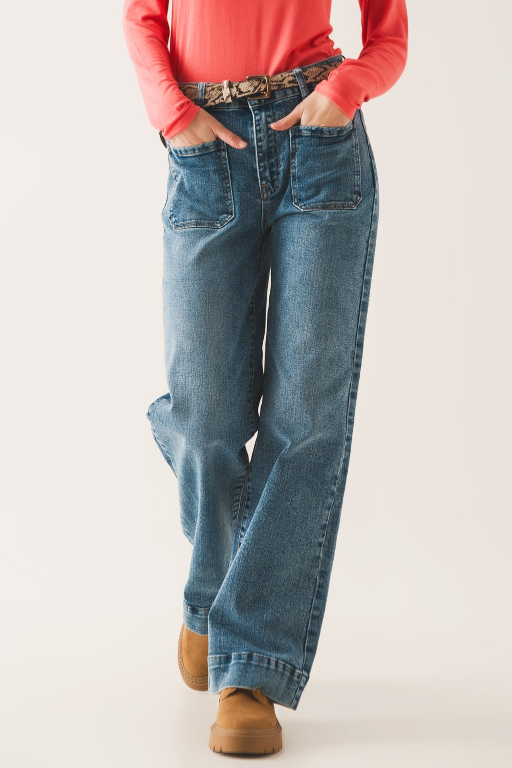 Q2 Wide leg jeans in midstone washed