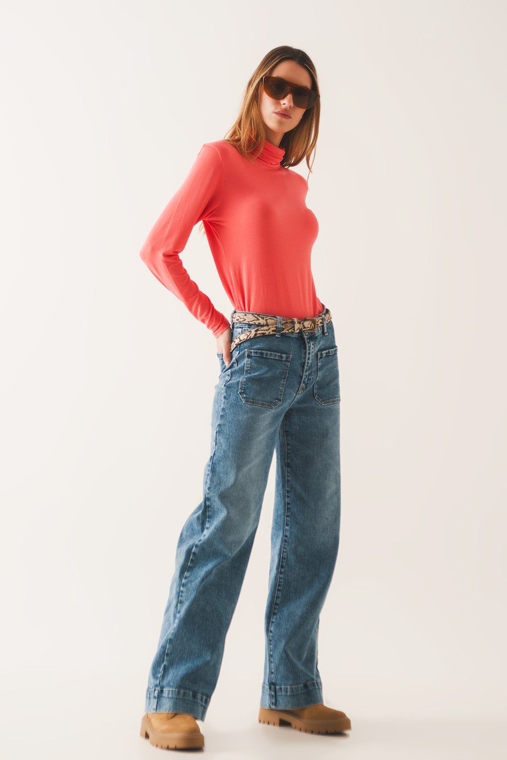 Wide leg jeans in midstone washed - Szua Store