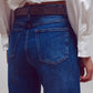 Wide Leg Jeans With Diamante Details on the Side in Mid Wash - Szua Store