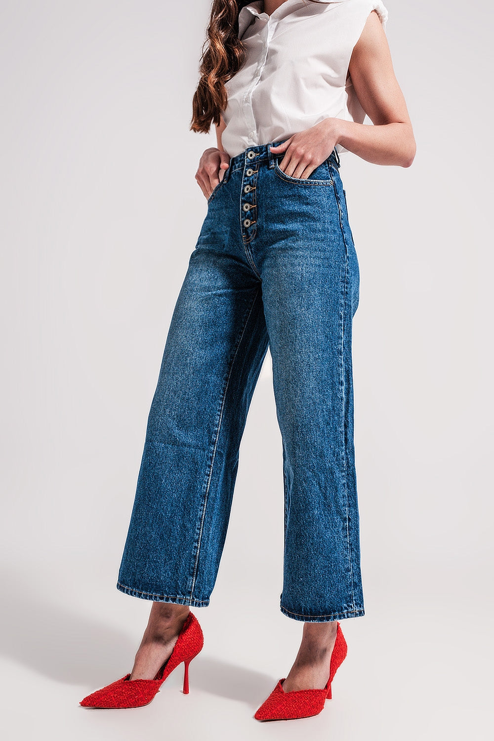 Wide leg jeans with exposed buttons Szua Store