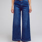 Q2 Wide Leg Jeans With Hem Detail in Mid Wash
