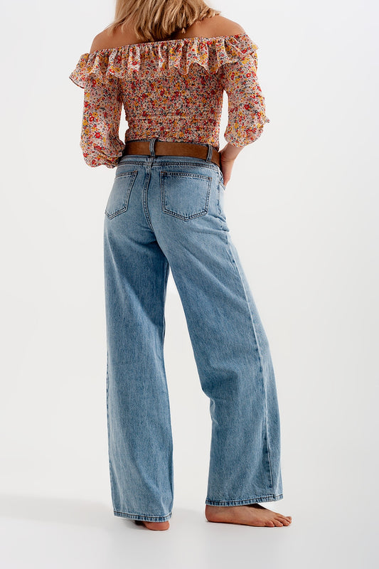 Wide leg jeans with high waist in light blue Szua Store