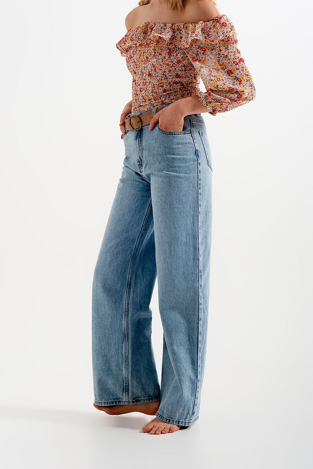 Wide leg jeans with high waist in light blue Szua Store
