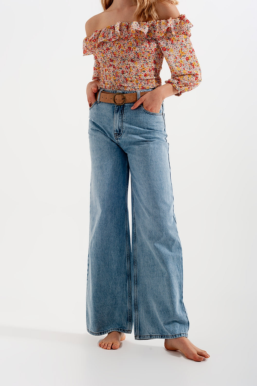 Wide leg jeans with high waist in light blue Szua Store