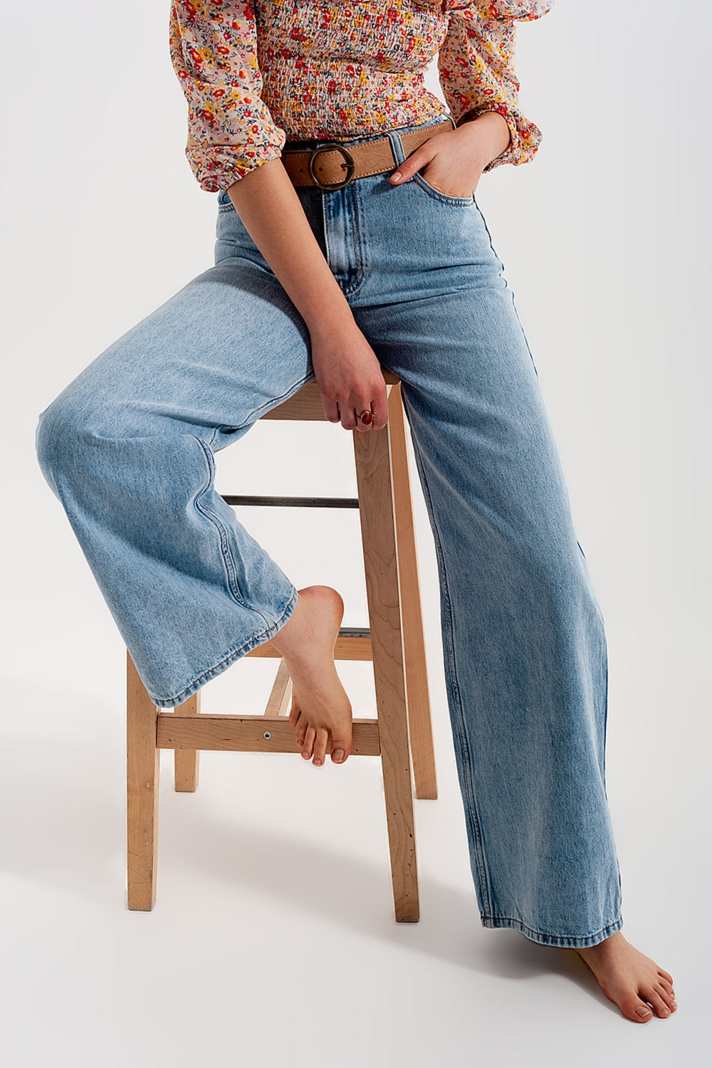 Wide leg jeans with high waist in light blue Szua Store