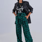 Wide leg pants in green leopard print Szua Store