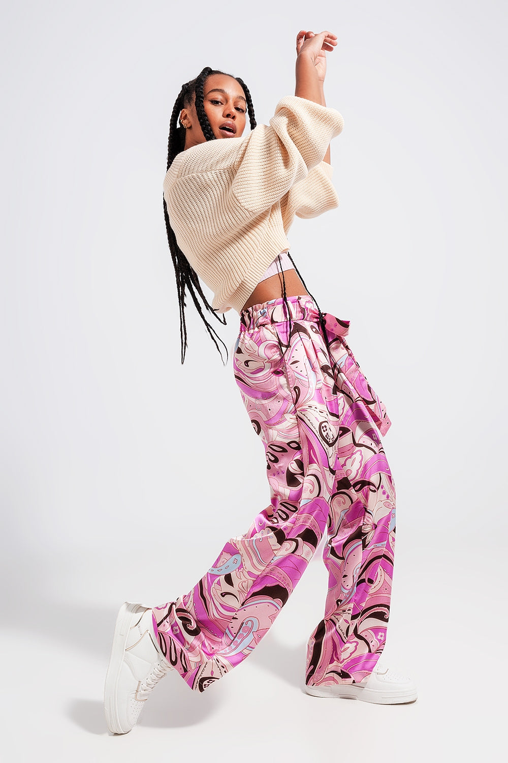 Wide leg pants with belt in pink Szua Store