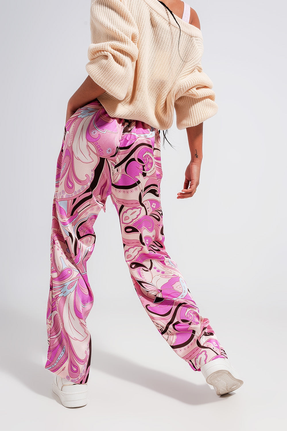 Wide leg pants with belt in pink Szua Store