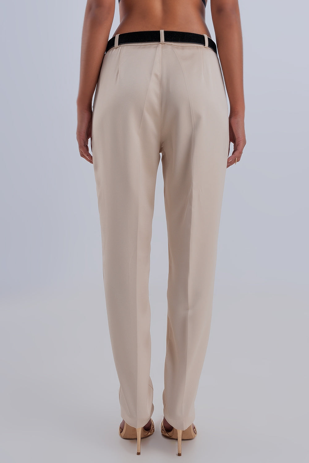 Wide leg satin pants in beige Szua Store