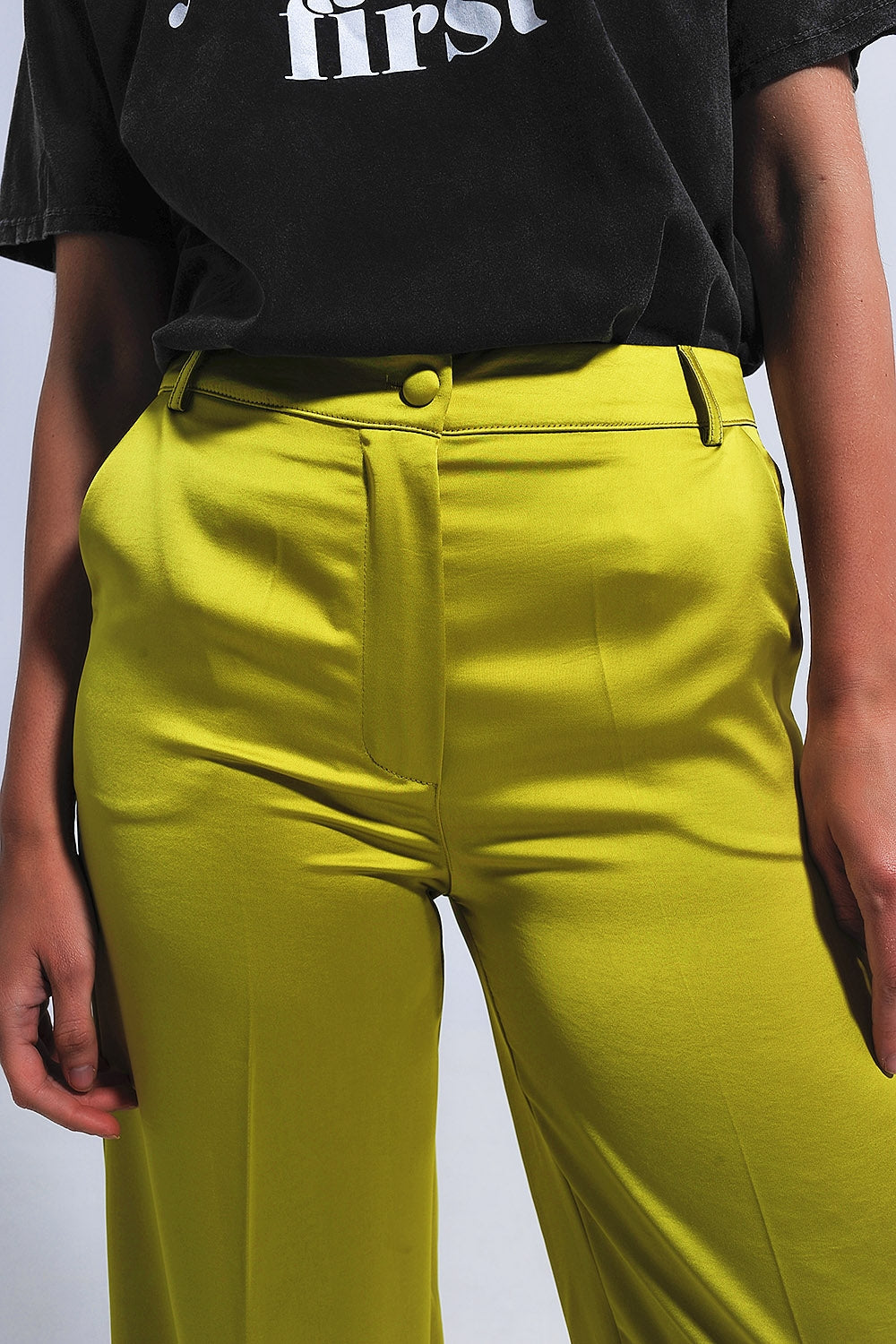 Wide leg satin pants in lime green Szua Store