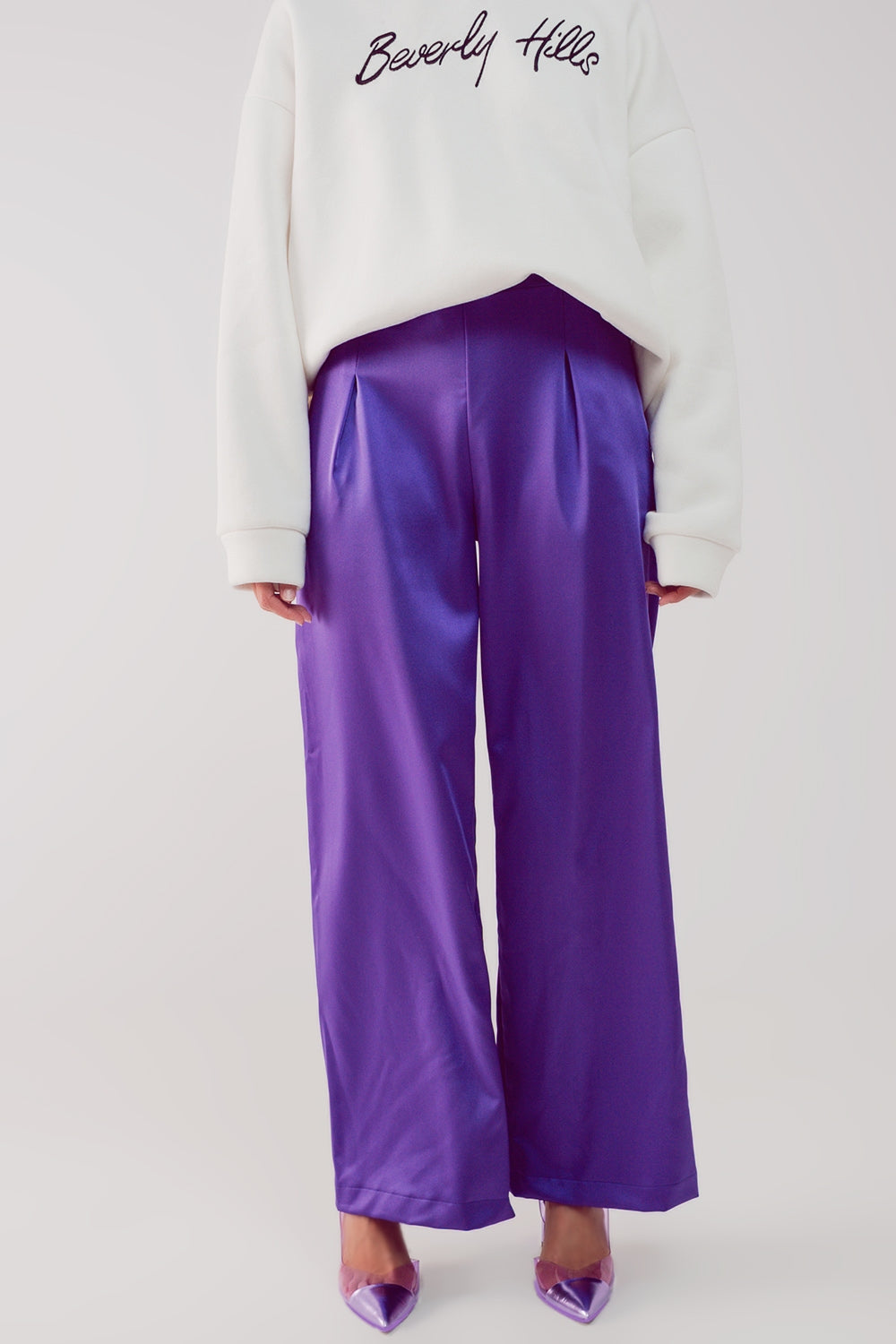 Wide leg satin pants in purple Szua Store