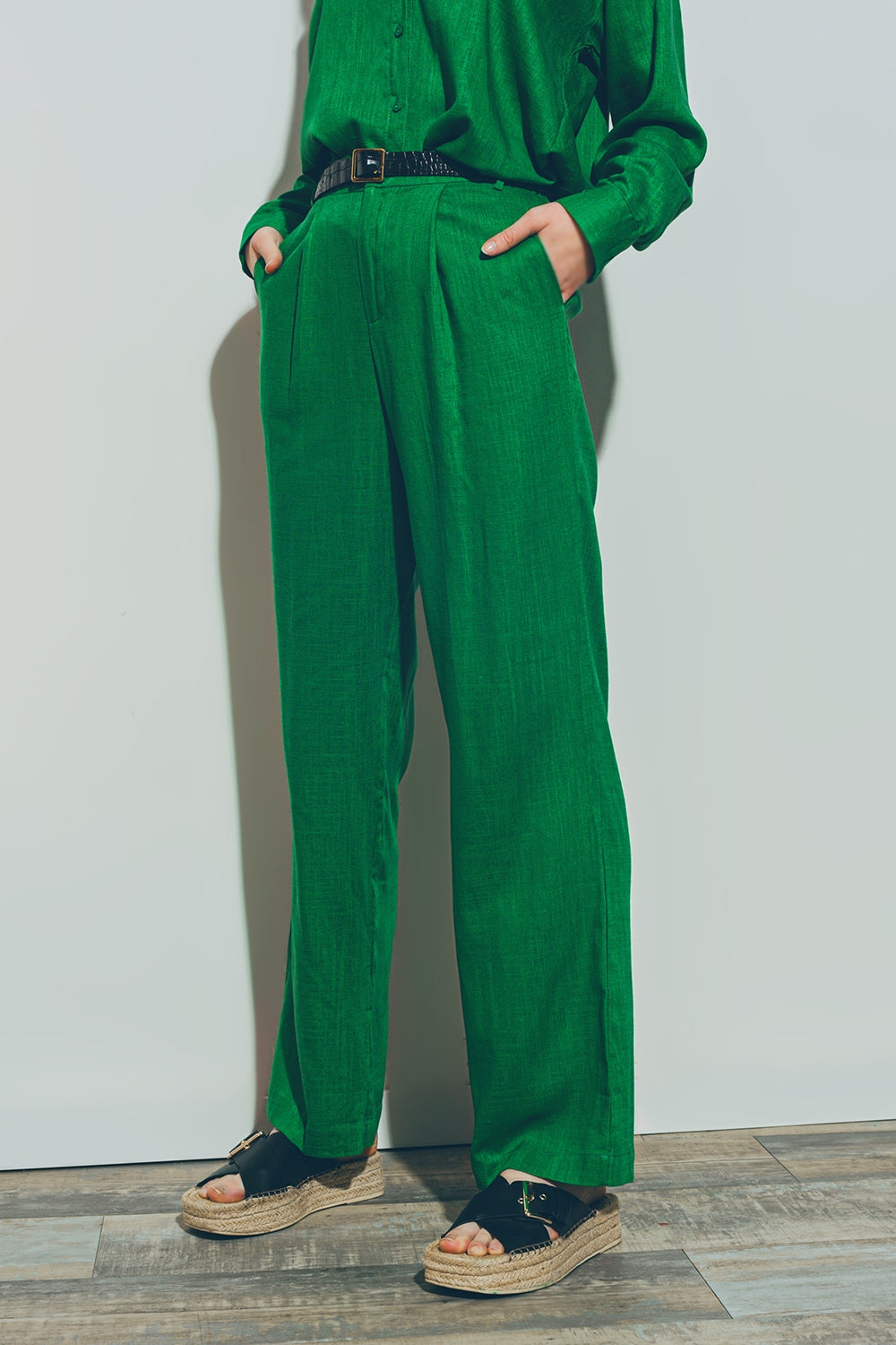 Wide-legged pants in light cotton fabric in green - Szua Store