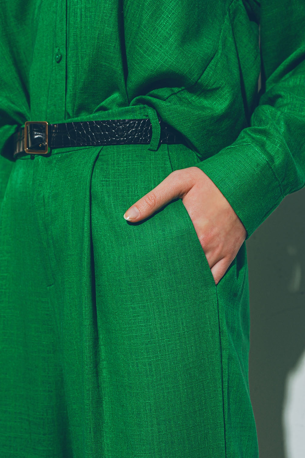 Wide-legged pants in light cotton fabric in green - Szua Store