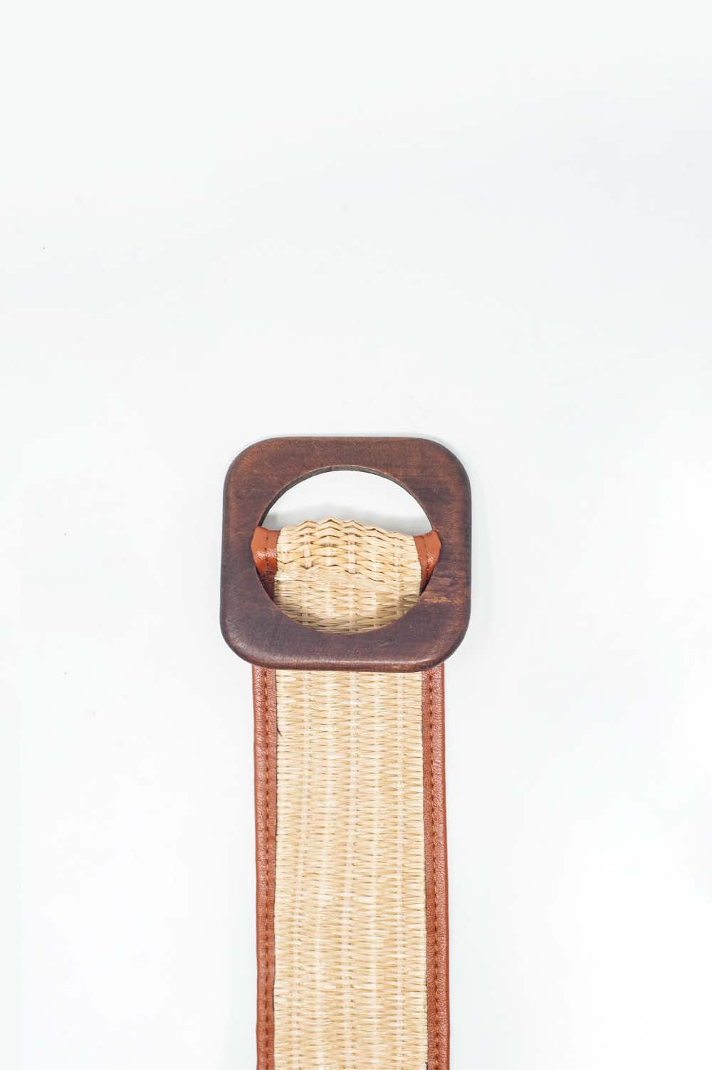 Wide square buckle waist belt in beige Szua Store