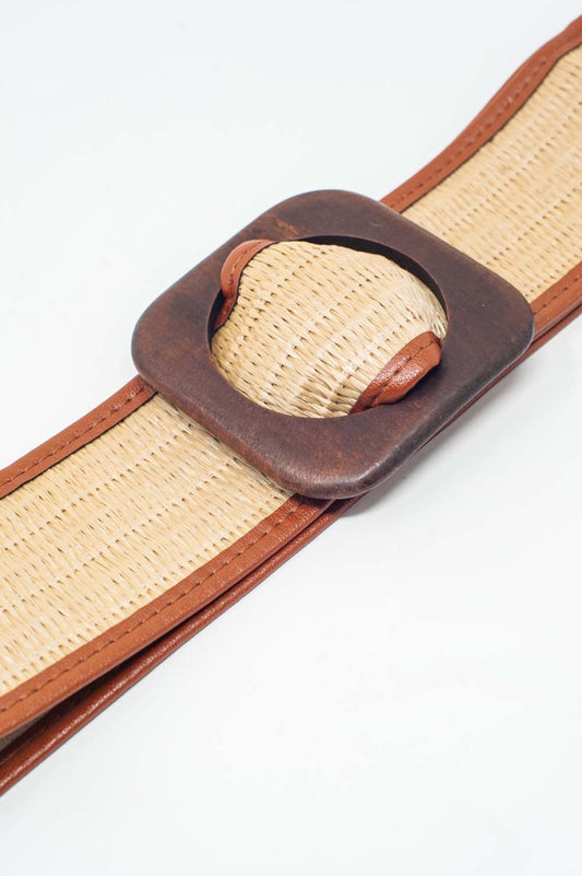 Wide square buckle waist belt in beige Szua Store