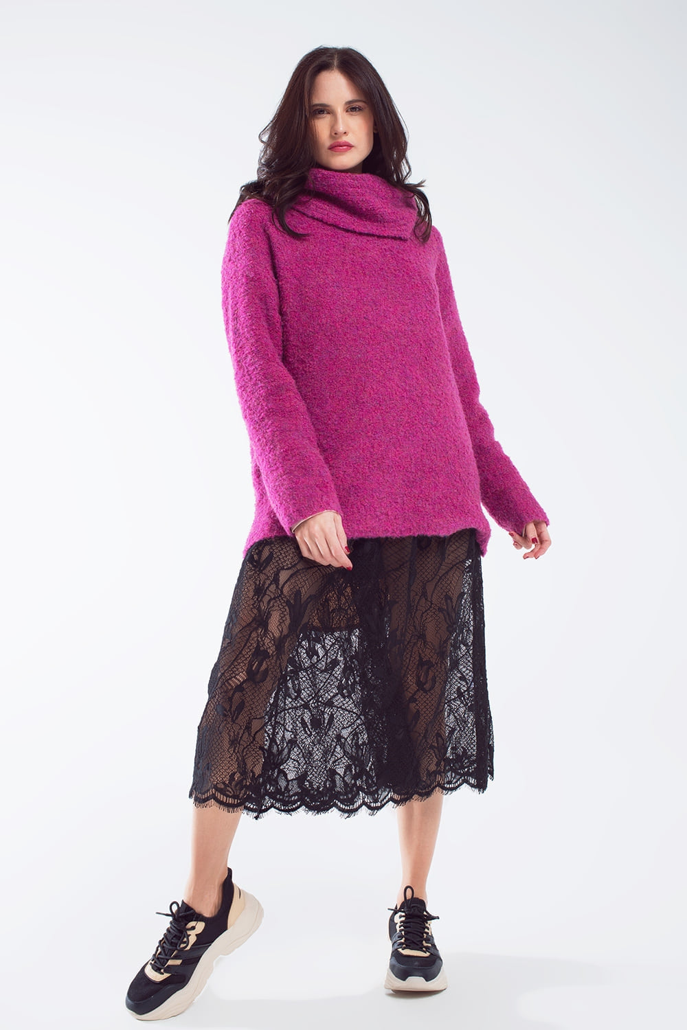Q2 Wide sweater with bardot neck in magenta