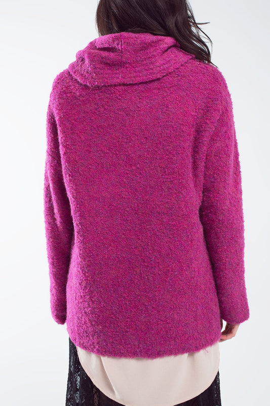 Wide sweater with bardot neck in magenta