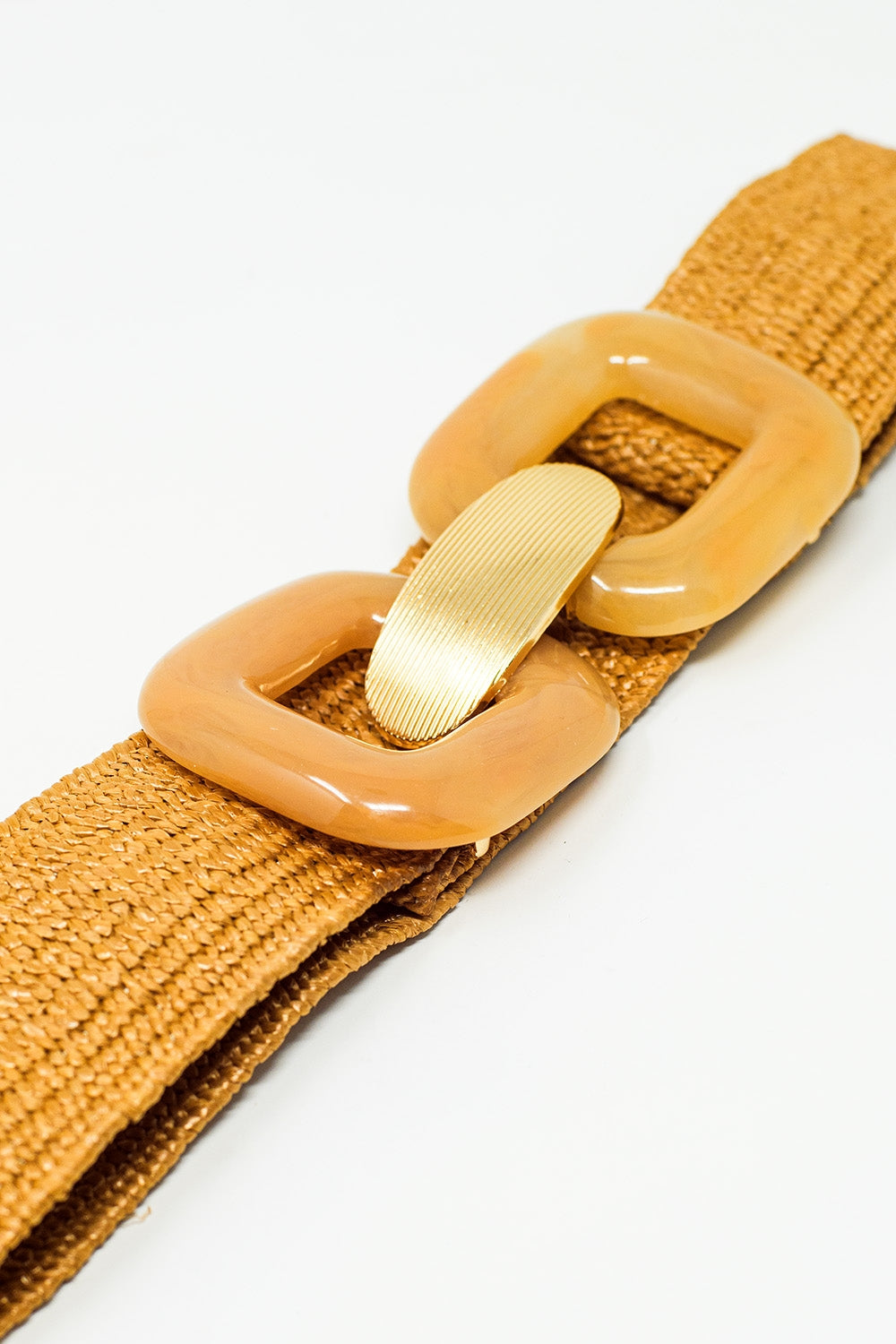 Woven belt with square buckles in beige