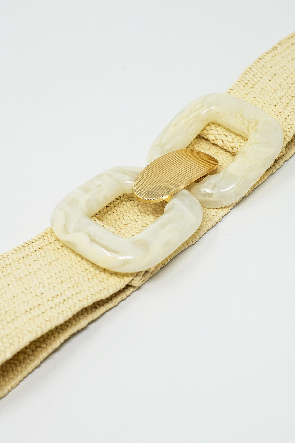 Woven belt with square buckles in cream