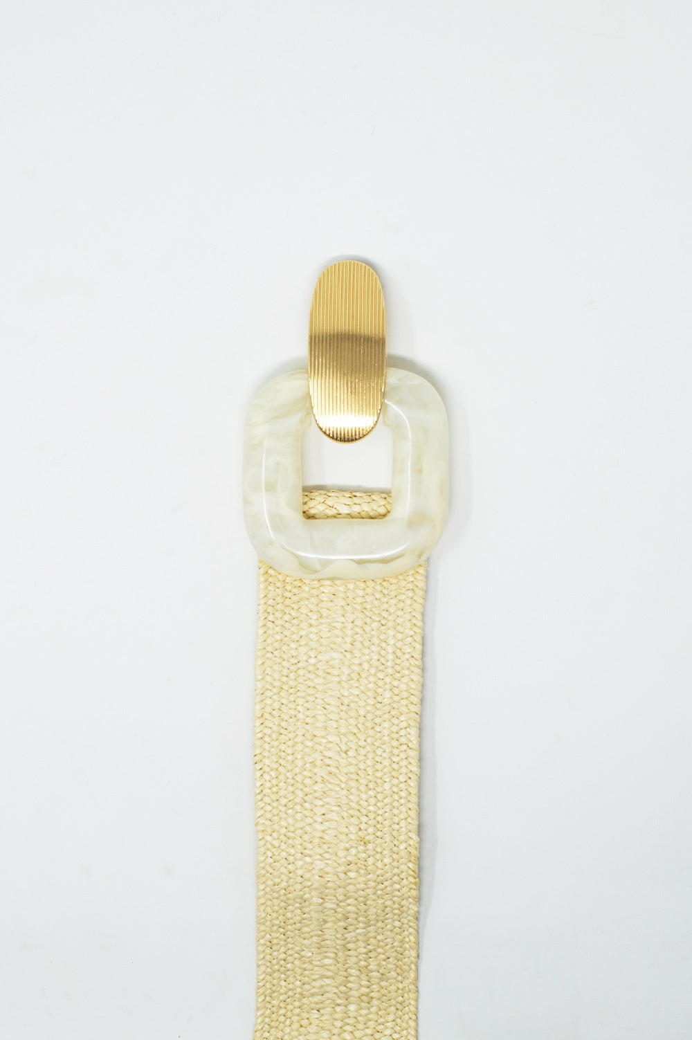 Woven belt with square buckles in cream