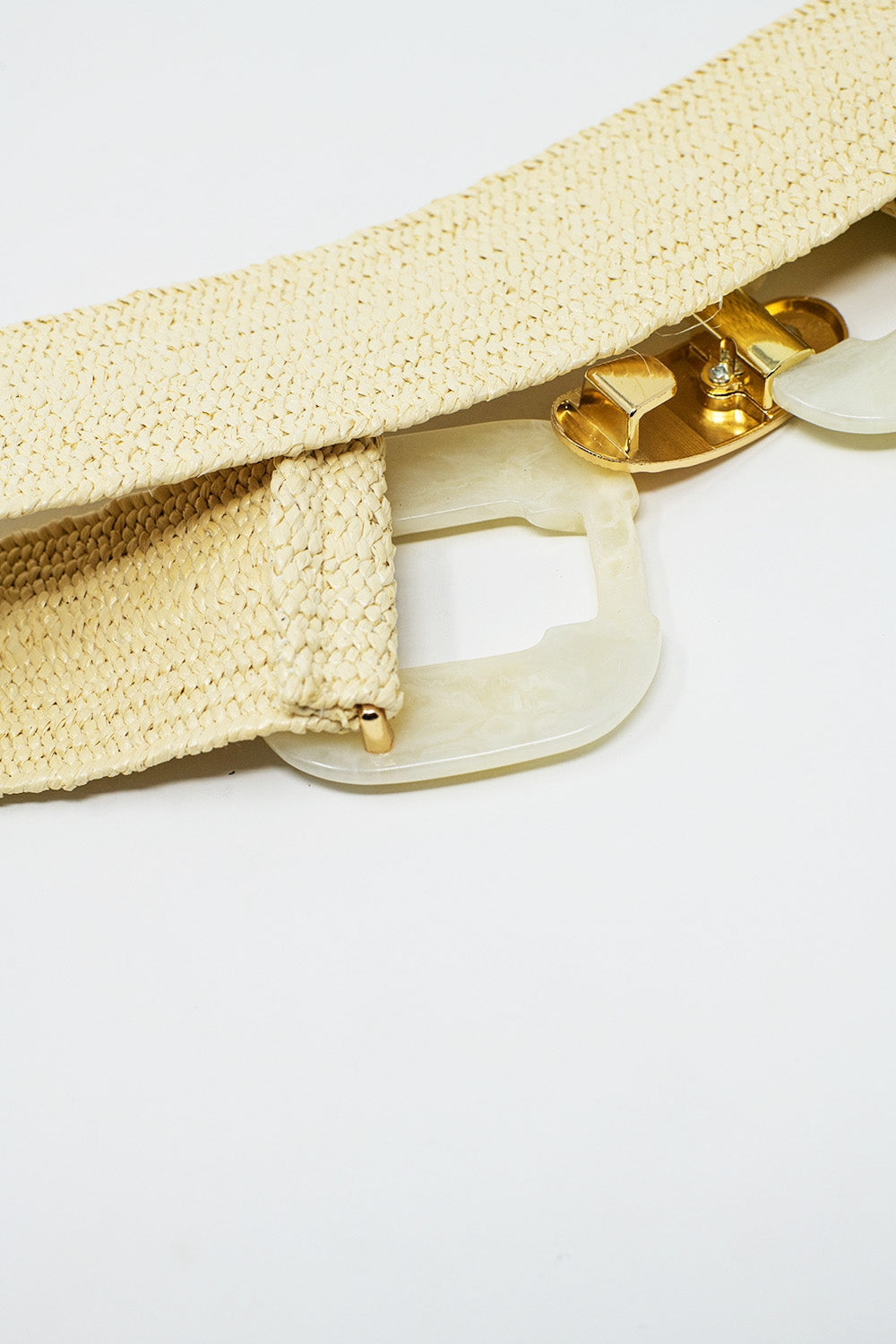 Woven belt with square buckles in cream