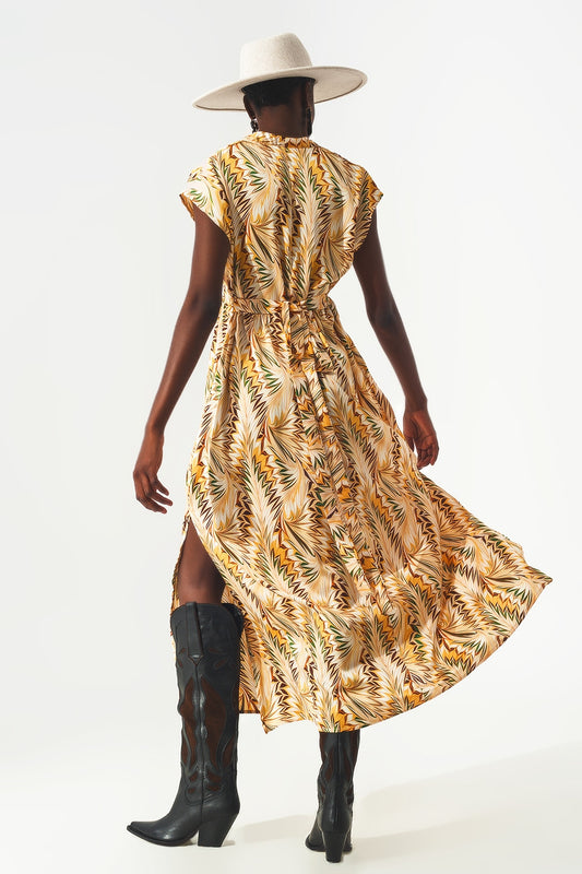 Wrap dress with short sleeves in retro abstract print - Szua Store