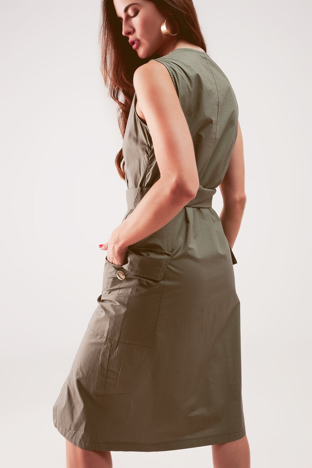 Wrap dress with tie waist detail in khaki Szua Store