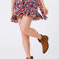 Q2 Wrap frill mini skirt in orange and pink