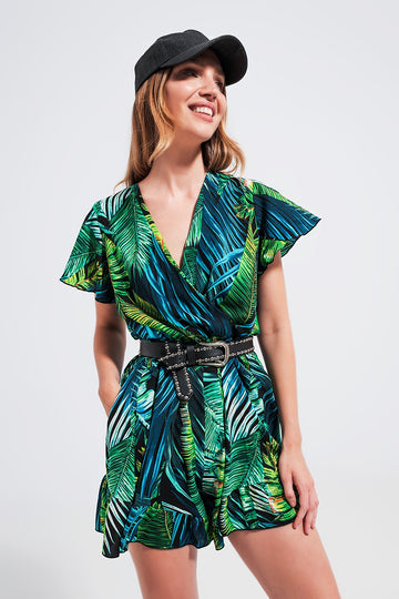 Wrap jumpsuit in green tropical print Szua Store