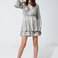 Q2 Wrap Long Sleeve Tiered Silver Dress