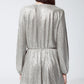 Wrap Long Sleeve Tiered Silver Dress