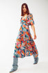 Q2 Wrap Maxi Belted Dress With Floral Print In Orange